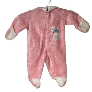 Vintage 80's Wonderalls Pink Fleece‎ Footed Baby Romper - Size 6 mo / 10-15 Lbs